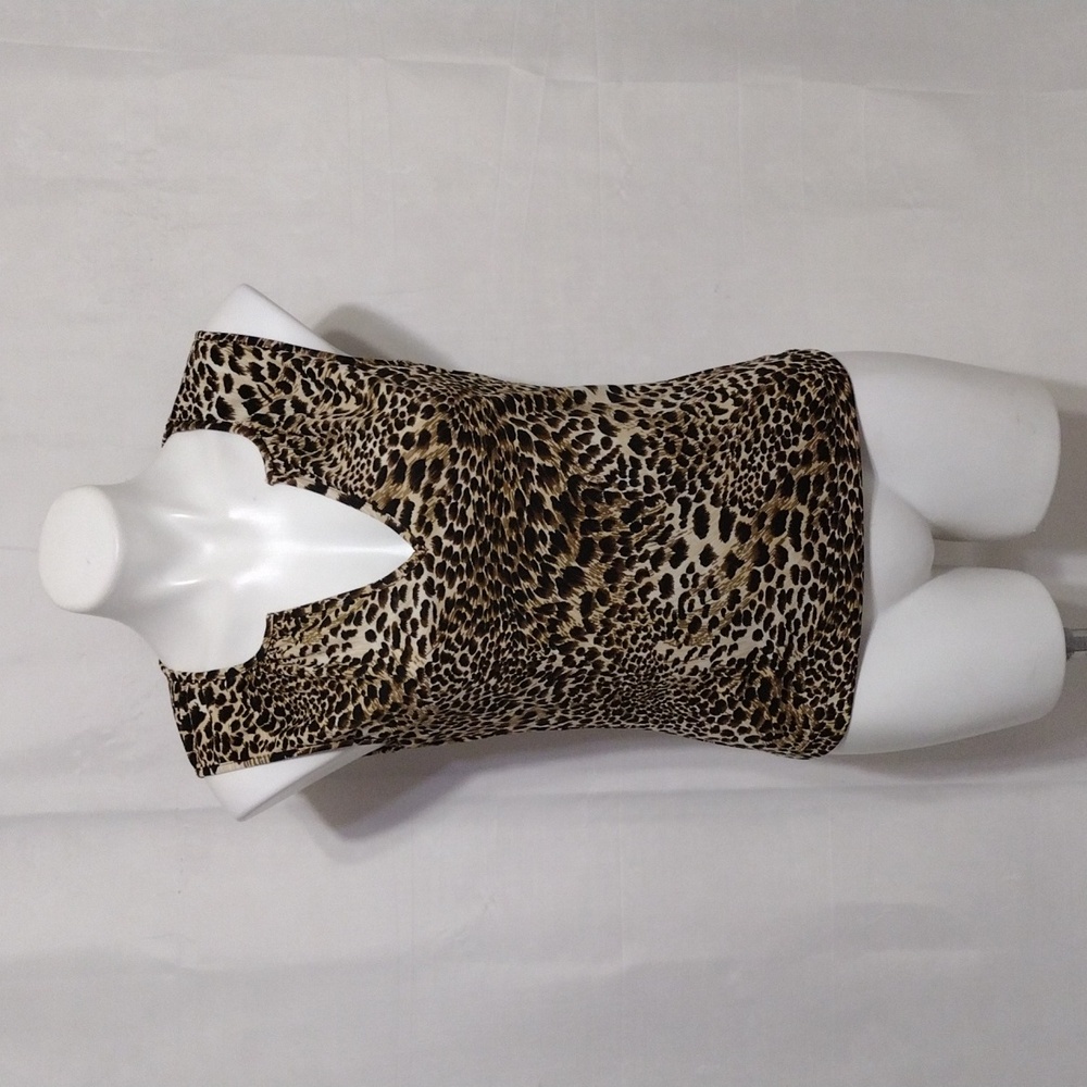 BCBGMaxAzria Leopard Print Tank Top Sleeveless Blouse Medium Glam Chic Trendy